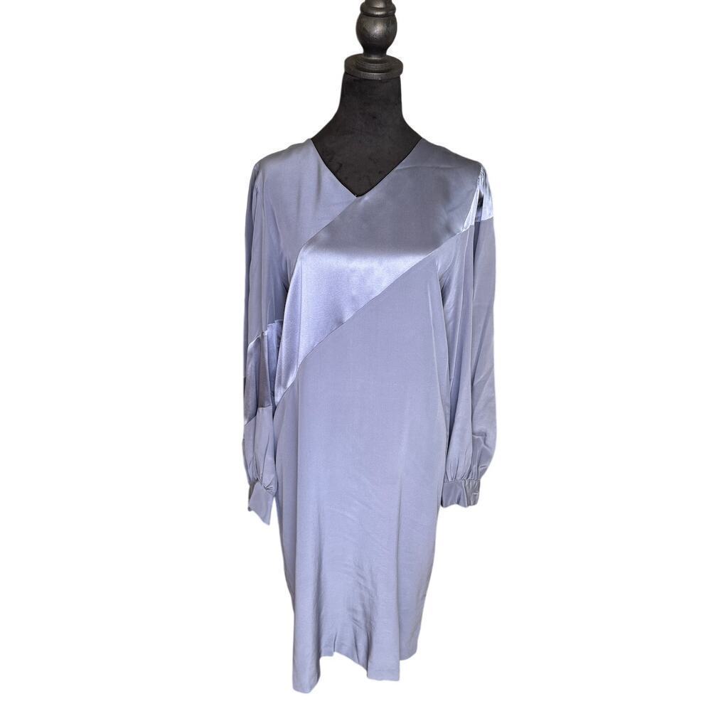 Vintage Joanie Char San Francisco Light Blue 100% Silk Dress Long Sleeve M